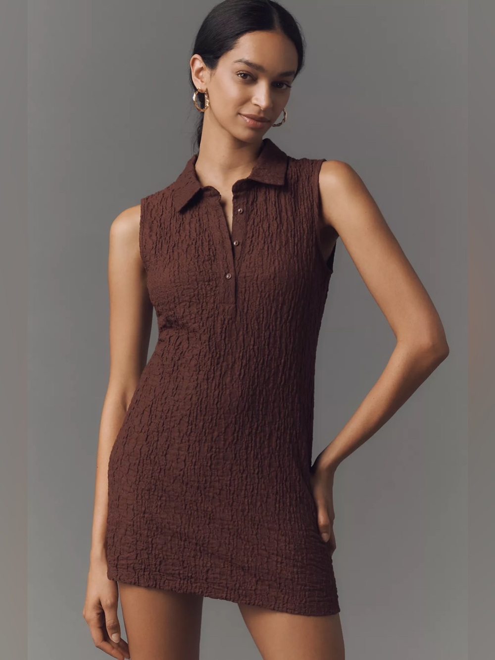 By Anthropologie Sleeveless Textured Mini Shirt Dress